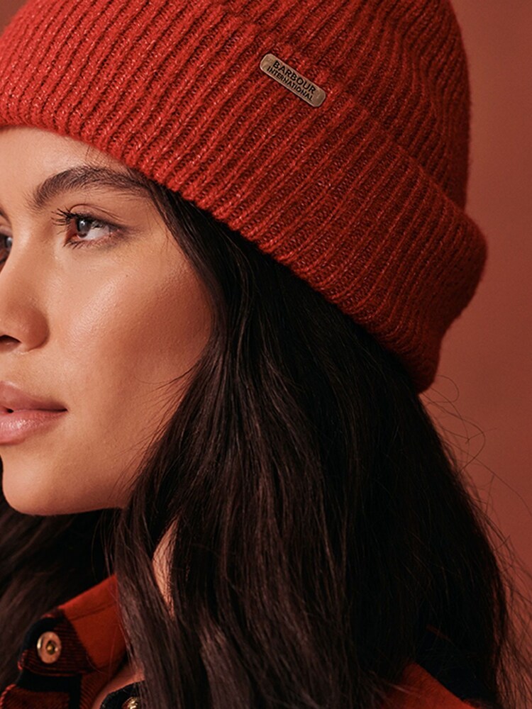 Barbour® International Red Callie Beanie Hat - Image 4 of 4