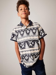 Navy Blue Fairisle Short Sleeve All Over Print Polo Shirt (3-16yrs) - Image 1 of 3