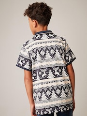 Navy Blue Fairisle Short Sleeve All Over Print Polo Shirt (3-16yrs) - Image 2 of 3