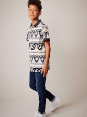Navy Blue Fairisle Short Sleeve All Over Print Polo Shirt (3-16yrs) - Image 3 of 3