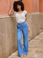 Sosandar White Dobby Lace Insert Tie Neck Top - Image 2 of 5
