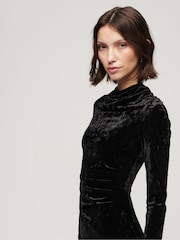 Superdry Black 100% Cotton Velvet Long Sleeved Mini Dress - Image 2 of 8