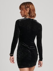Superdry Black 100% Cotton Velvet Long Sleeved Mini Dress - Image 5 of 8