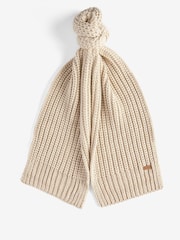 Barbour® Natural Saltburn Cable Knit Pom Beanie Hat and Scarf Boxed Gift Set - Image 2 of 5