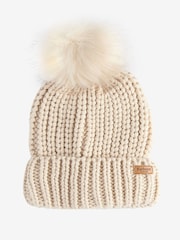 Barbour® Natural Saltburn Cable Knit Pom Beanie Hat and Scarf Boxed Gift Set - Image 3 of 5