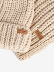 Barbour® Natural Saltburn Cable Knit Pom Beanie Hat and Scarf Boxed Gift Set - Image 4 of 5