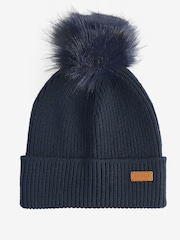 Barbour® Navy Dover Pom Beanie And Hailes Check Scarf Boxed Gift Set - Image 3 of 7