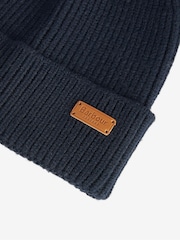 Barbour® Navy Dover Pom Beanie And Hailes Check Scarf Boxed Gift Set - Image 6 of 7