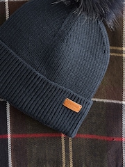 Barbour® Navy Dover Pom Beanie And Hailes Check Scarf Boxed Gift Set - Image 7 of 7