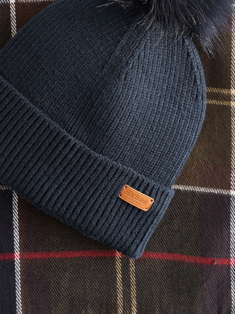 Barbour® Navy Dover Pom Beanie And Hailes Check Scarf Boxed Gift Set - Image 7 of 7 Barbour® Navy Dover Pom Beanie And Hailes Check Scarf Boxed Gift Set - Image 7 of 7