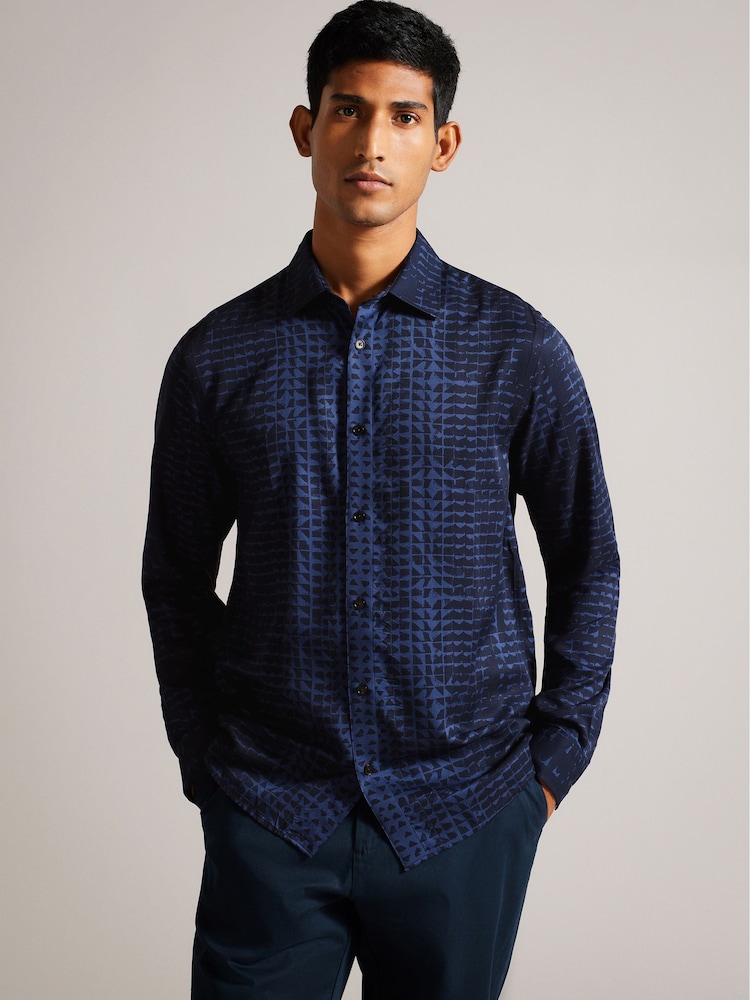 Ted Baker Blue Venosa Long Sleeve Abstract Ombre Print Shirt - Image 1 of 1