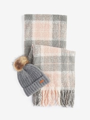 Barbour® Grey Saltburn Knit Beanie Hat and Chunky Tartan Scarf Boxed Gift Set - Image 1 of 6