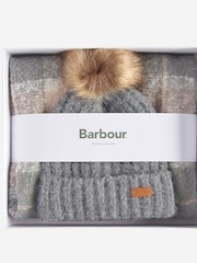 Barbour® Grey Saltburn Knit Beanie Hat and Chunky Tartan Scarf Boxed Gift Set - Image 5 of 6