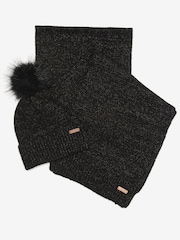 Barbour® International Sparkle Black Pom Beanie Hat and Scarf Boxed Gift Set - Image 1 of 4