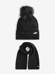 Barbour® International Sparkle Black Pom Beanie Hat and Scarf Boxed Gift Set - Image 2 of 4