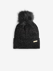 Barbour® International Sparkle Black Pom Beanie Hat and Scarf Boxed Gift Set - Image 3 of 4
