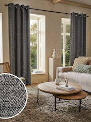 Charcoal Grey Bouclé Textured Lined Curtains - Image 1 of 6