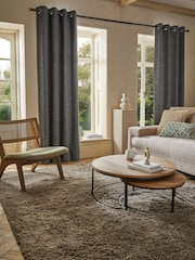 Charcoal Grey Bouclé Textured Lined Curtains - Image 2 of 6