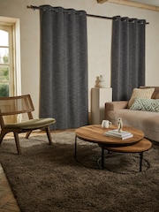 Charcoal Grey Bouclé Textured Lined Curtains - Image 4 of 6