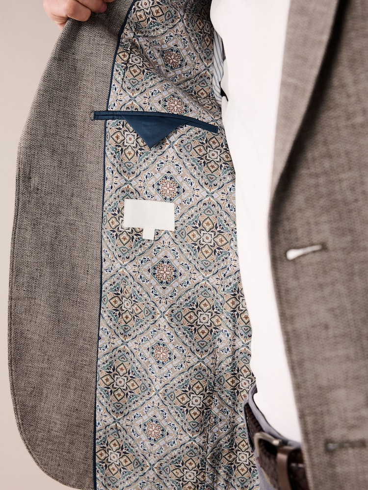 Brown Slim Fit Textured Linen Blend Blazer - Image 11 of 11
