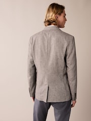 Brown Slim Fit Textured Linen Blend Blazer - Image 3 of 11