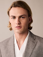 Brown Slim Fit Textured Linen Blend Blazer - Image 4 of 11