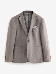 Brown Slim Fit Textured Linen Blend Blazer - Image 6 of 11