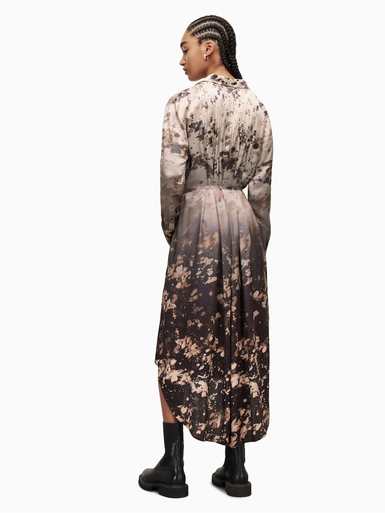 AllSaints Brown Ombre Eva Gaia Short Sleeve Dress - Image 2 of 5