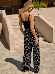 Sosandar Black Spot Print Wide Leg Trousers - Image 4 of 5