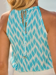 Sosandar Blue Geometric Print Halter Neck Top - Image 5 of 5