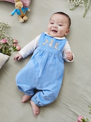 JoJo Maman Bébé Blue 2-Piece Peter Rabbit Embroidered Dungarees & Bodysuit Set - Image 1 of 7