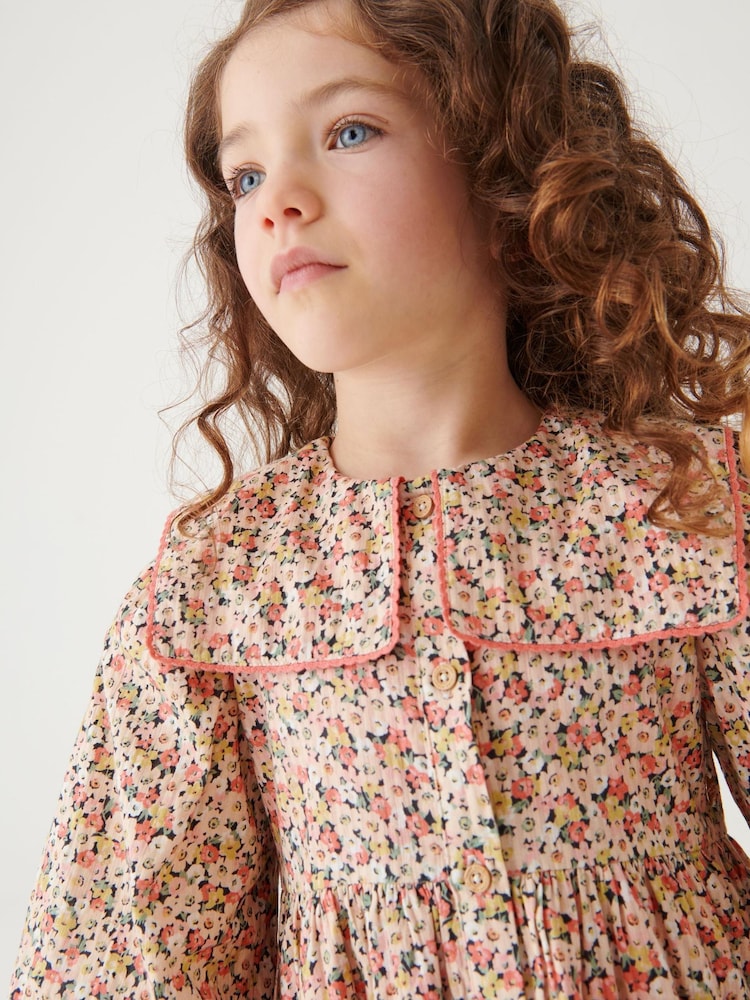 Laura Ashley Orange Long Sleeve Ditsy Square Collar Dress - Image 2 of 7