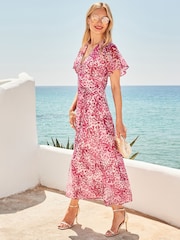 Sosandar Pink Animal Print Tie Waist Dress - Image 2 of 5
