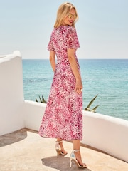 Sosandar Pink Animal Print Tie Waist Dress - Image 3 of 5