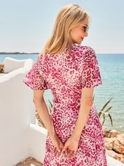 Sosandar Pink Animal Print Tie Waist Dress - Image 5 of 5