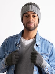 Totes Grey Mens Chunky Knitted Winter Hat and Gloves Set - Image 1 of 4