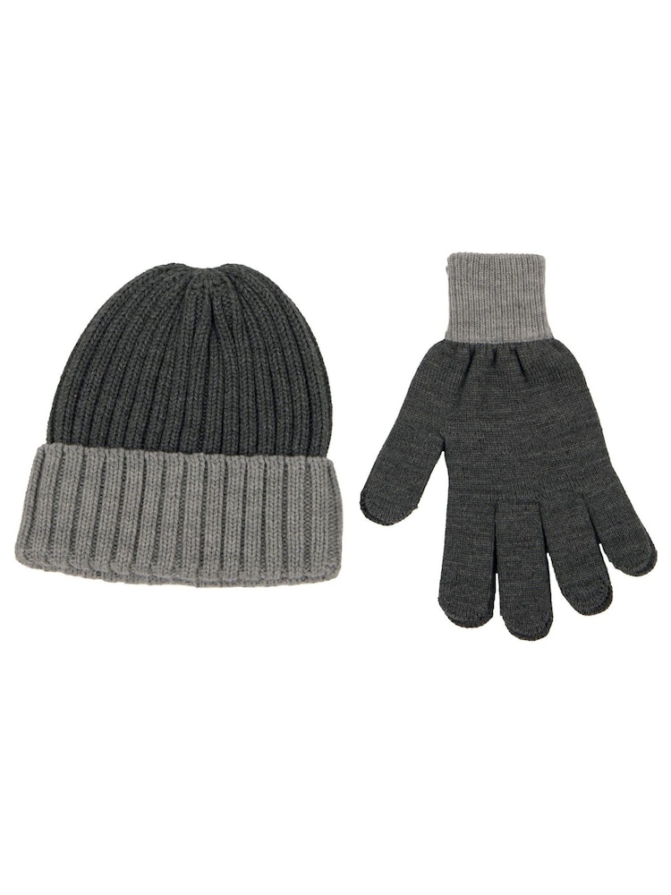 Totes Grey Mens Chunky Knitted Winter Hat and Gloves Set - Image 2 of 4