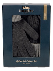 Totes Grey Mens Chunky Knitted Winter Hat and Gloves Set - Image 3 of 4