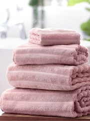 Pink Ribbed Towel with 100% Cotton - Image 1 of 7