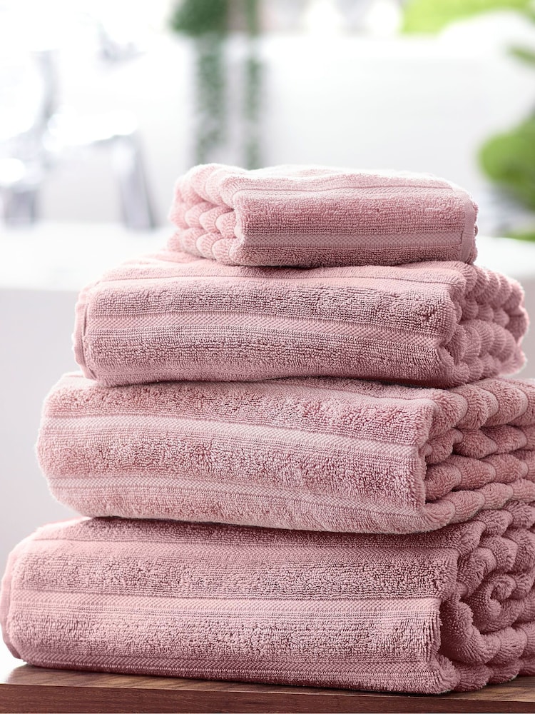 Pink Ribbed Towel with 100% Cotton - Image 1 of 7