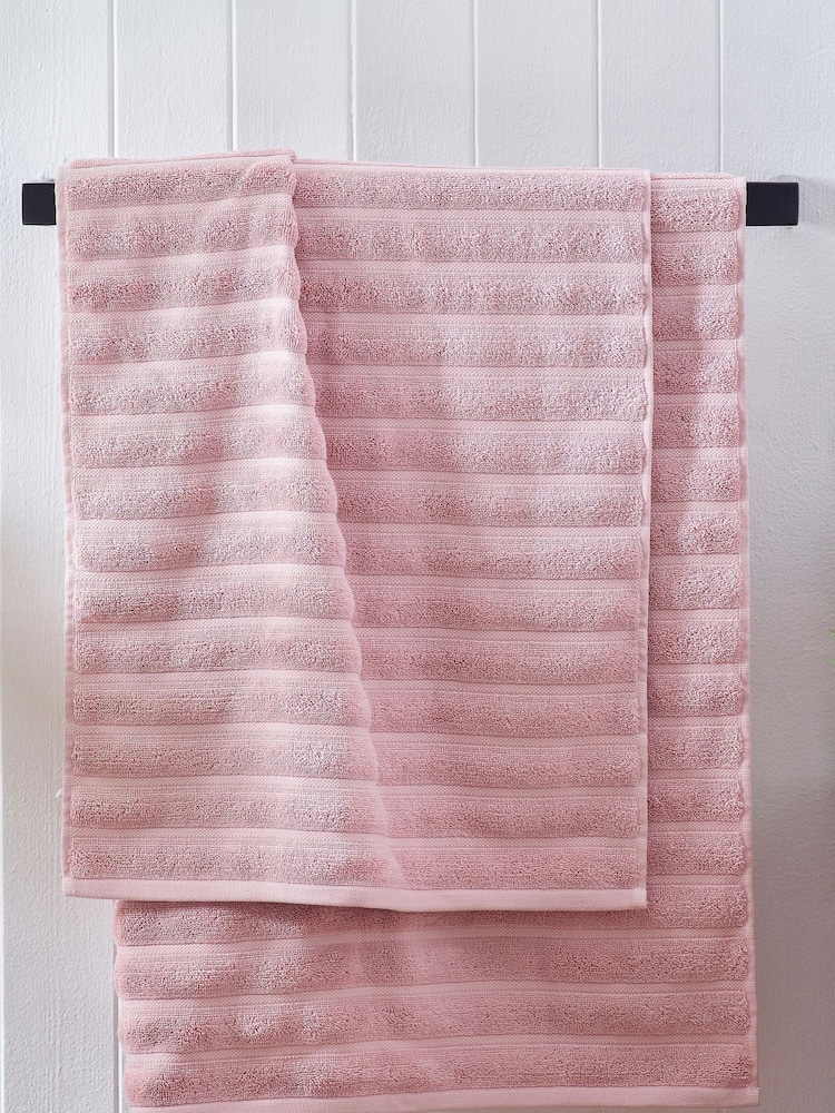 Pink Ribbed Towel with 100% Cotton - Image 2 of 7