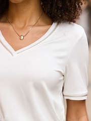 Sosandar White Trim Detail V Neck T-Shirt - Image 2 of 3