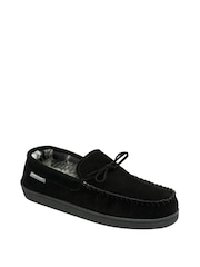 Dunlop Black Mens Real Suede Full Moccasin Slippers - Image 2 of 5
