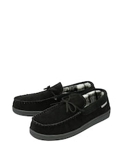 Dunlop Black Mens Real Suede Full Moccasin Slippers - Image 4 of 5