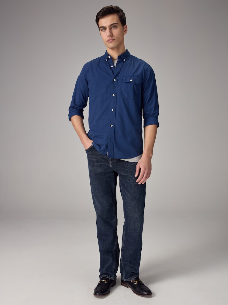 Dark Blue Soft Touch Long Sleeve 100% Cotton Oxford Shirt - Image 2 of 8