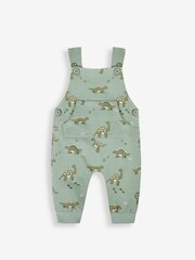 JoJo Maman Bébé Khaki Green Dino Dungarees & Stripe Top Set - Image 2 of 5