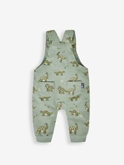 JoJo Maman Bébé Khaki Green Dino Dungarees & Stripe Top Set - Image 3 of 5