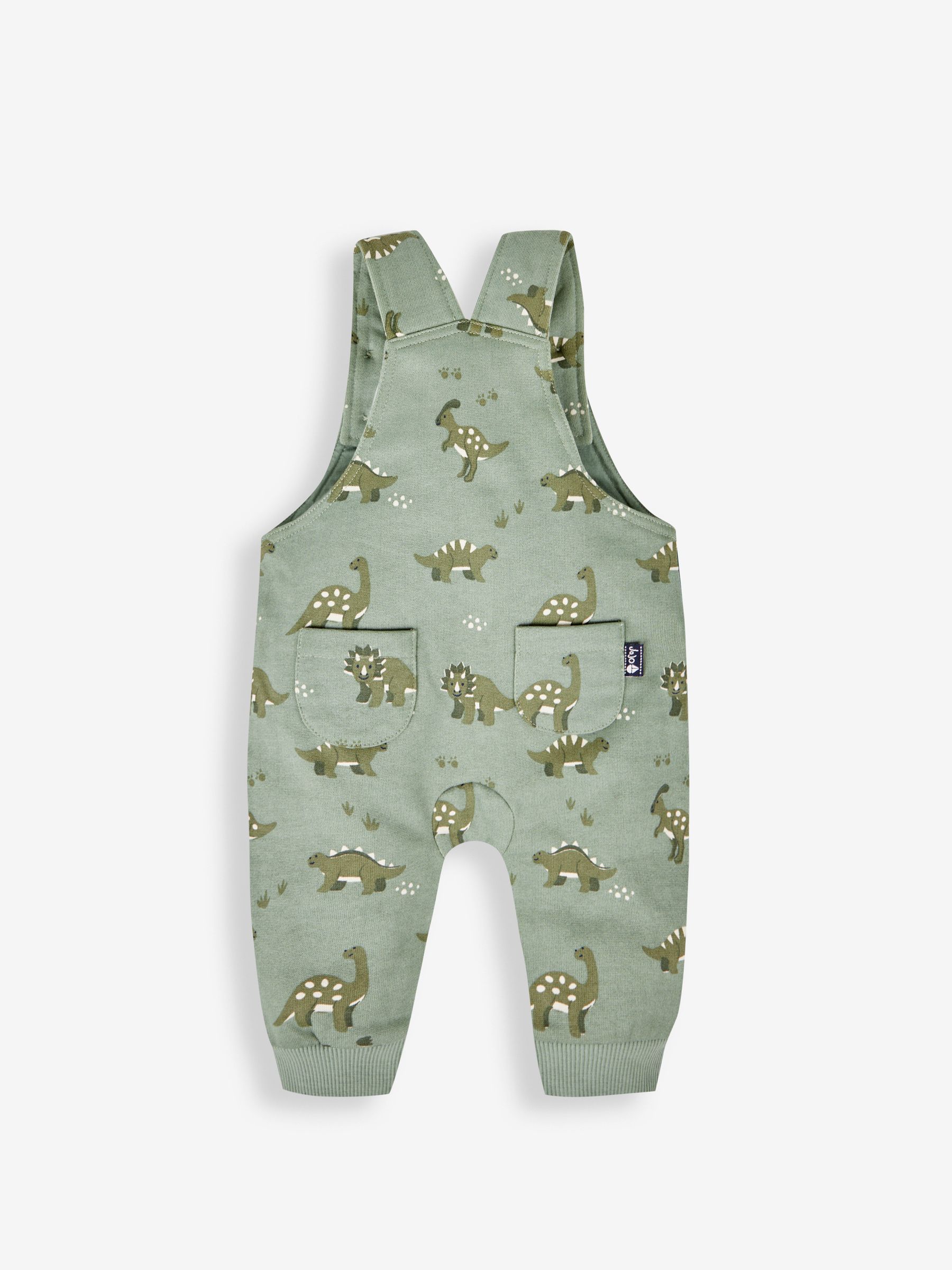 JoJo Maman Bébé Khaki Green Dino Dungarees & Stripe Top Set - Image 3 of 5