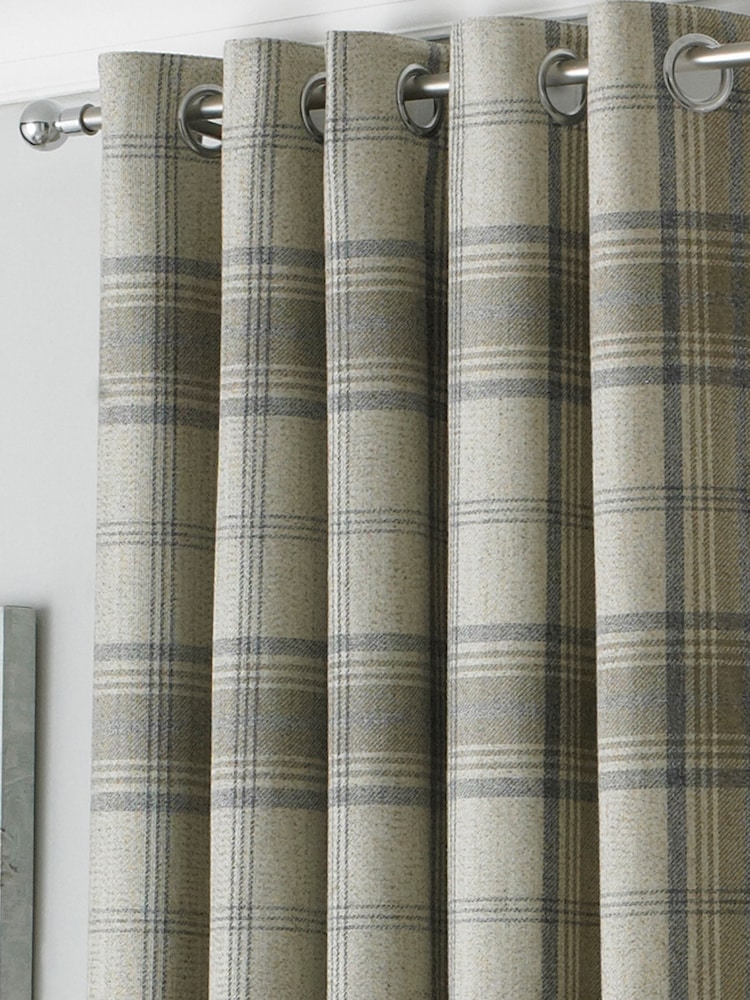 Riva Paoletti Natural Beige Aviemore Tartan Faux Wool Eyelet Curtains - Image 1 of 4 Riva Paoletti Natural Beige Aviemore Tartan Faux Wool Eyelet Curtains - Image 1 of 4
