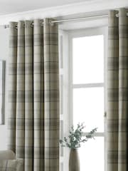 Riva Paoletti Natural Beige Aviemore Tartan Faux Wool Eyelet Curtains - Image 2 of 4